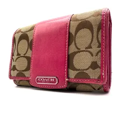 COACH signature leather wallet コーチ シグネチャー柄 キャンバスレザー素材 2つ折り財布 ピンク ベージュ