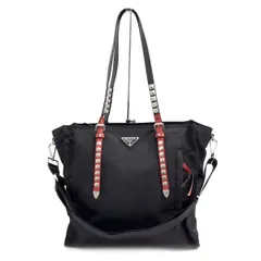 プラダ バッグ レディース メンズ 2WAY スタッズトートバッグ 三角ロゴ ナイロン ブラック ネロ 1BG260 PRADA 中古