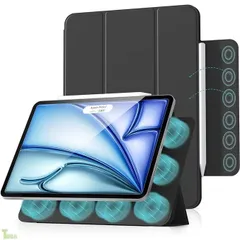 ブラック Aoub iPad Air 11インチ ケース (M3/M2、2025/2024) iPad Air 第5/4世代 2022/2020 10.9インチ iPad Pro 11 ケース 2018 マグネット 磁気吸着 カバー 三つ折スタンド オートスリ