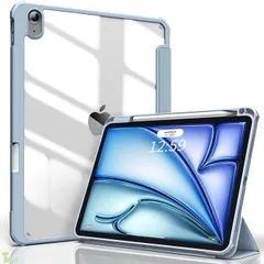 スカイブルー iPad Air 11インチ (M3/M2) ケース 2025/2024 iPad Air 第5世代/第4世代 ケース 2022/2020 10.9インチ 透明 アクリル カバー Apple Pencil Pro/USB-C/2 ワイヤレス充電対