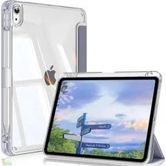 グレー iPad Air 11インチ (M3/M2) ケース 2025/2024 iPad Air 5/4 ケース 2022/2020 10.9インチ 透明 アクリル ペンシルホルダー付き Apple Pencil Pro/USB-C の対応 スリープ機 ブル