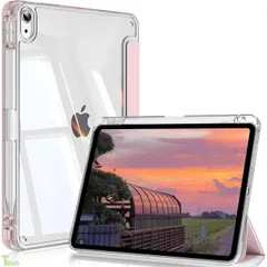 ピンク iPad Air 11インチ (M3/M2) ケース 2025/2024 iPad Air 5/4 ケース 2022/2020 10.9インチ 透明 アクリル ペンシルホルダー付き Apple Pencil Pro/USB-C の対応 スリープ機能 三