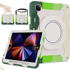 グリーン 360°回転 iPad air 11インチ(M3/M2)/Air 第 5世代/ 第４世代ケース緃置き 耐衝撃 肩ショルダー付き スタンド ペン 収納 アイパッドPro11第4/3/2世代 カバー シリコン ハード 防塵 かわいい キッズ 子 カラフル