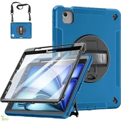 Miesherk iPad Air 11インチ ケース（2026、2025、2024）ipad air 11インチM4/M3/M2に対応 保護フィルム付き/なし 耐衝撃 丈夫 防塵 360°回転スタンド 精密カット ペン収納 Pencil Pro/ 子供に対応