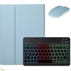 マウス付き iPad Air 11インチ M4/M3/M2用の キーボードケース レインボーバックライト付き iPad Air 第5/4世代 10.9インチ用の キーボードカバー 可愛い マグネット分離式 女性 レディース,霧ブルー+黒