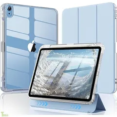 ブルー iPad Air 11インチ ケース (M4 2026 第8世代 /M3 2025 /M2 2024) iPad Air 第5世代/第4世代 10.9インチ 2022/2020 透明カバー 縦置 横置 三つ折スタンド Pencil 収納可能 ワイヤレス