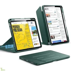 グリーン ESR iPad Air 11インチ ケース M4/M3/M2（2026/2025/2024）iPad Air 第5/4世代（2022/2020）対応 ペン収納 三つ折りスタンド 縦横対応 多角度調整 耐衝撃 全面保護 オートスリープ Pencil