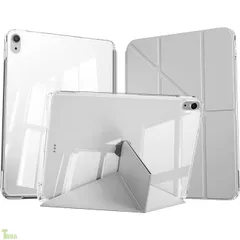 iPad Air 11インチ ケース M4/M3/M2 第8/7/6世代 (2026/2025/2024) iPad 第5/4世代 (2022/2020) 対応 透明クリアバックカバー 4つの角度にスタンド 取り外し可能 縦置き/横置き 分離式 耐 (グレー)