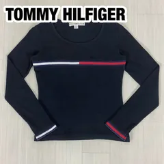 TOMMY HILFIGER トミーヒルフィガー 長袖カットソー ロングスリーブシャツ ロンT サイズ0 ブラック 切り替えし配色 着丈49cm 肩幅36.5cm 身幅(脇下)37cm 袖丈54cm【古着】