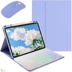 マウス付き iPad Air 11インチ M4/M3/M2用の キーボードケース レインボーバックライト付き iPad Air 第5/4世代 10.9インチ iPadPro11インチ 第4/3/2/1世代 キーボード付きカバー カラフ ペンシル充電可能,紫+白