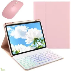 マウス付き iPad Air 11インチ M4/M3/M2用の キーボードケース レインボーバックライト付き iPad Air 第5/4世代 10.9インチ iPadPro11インチ 第4/3/2/1世代 キーボード付きカバー カ ペンシル充電可能,ピンク+白