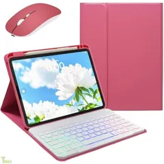 マウス付き iPad Air 11インチ M4/M3/M2用の キーボードケース レインボーバックライト付き iPad Air 第5/4世代 10.9インチ iPadPro11インチ 第4/3/2/1世代 キーボード付きカバー ペンシル充電可能,濃いピンク+白