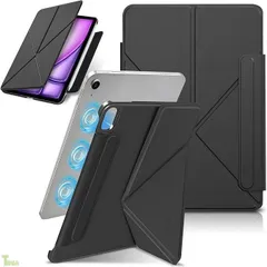 ブラック コンパチブル iPad Air 11インチ M4/M3/M2 2026/2025/2024 ケース/iPad Air 10.9インチ 第5世代/第4世代 ケース 磁気吸着 K折り 横置＆縦置 薄型 PUレザー スタンド機能 衝撃保護 折りたたみ 強力