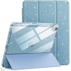 JETech iPad Air 11インチ M4/M3/M2 (2026/2025/2024)、iPad Air 5/4 (2022/2020モデル、第5/4世代)用 グリッターケース Pencilホルダー付き キラキラかわいい スリムカバー 子供や (空色)