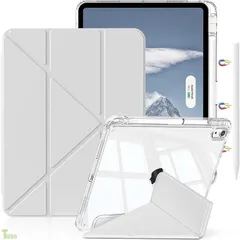 グレー iPad Air 11インチ ケース M4/M3/M2 第8/7/6世代 (2026/2025/2024) iPad Air 第5/4世代 ケース 10.9インチ 透明 アクリル カバー ペンシルホルダー付き 三つ折り多機能 Y折りスタンド 縦置き/横