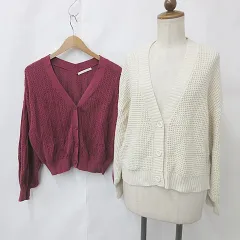 ブラウニー BROWNY レイカズン Ray cassin ニット カーディガン 2枚セット 長袖 Vネック 柄編み ベージュ ピンク F