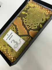 【本革 パイソンレザー 長財布　イエロー×ブラウン】　期間限定価格