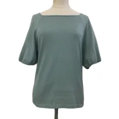 ナチュラルビューティーベーシック NATURAL BEAUTY BASIC カットソー ニット プルオーバー スクエアネック 無地 薄手 五分袖 M 緑 グリーン