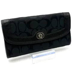 コーチ COACH シグネチャー 長財布 お札入れ 男女兼用 ブラック シルバー金具 レザー