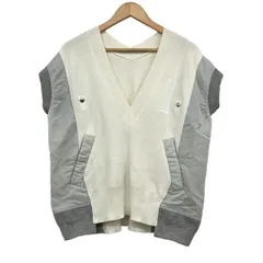 Sacai(サカイ) ベスト サイズ2 M レディース - 21-05553 白×ライトグレー×グレー ニット/異素材切替