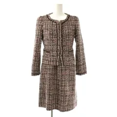 ロペ クラス ROPE classe セットアップ ワンピース ミニ ジャケット ツイード ノーカラー 38 ブラウン /HK ■GY35