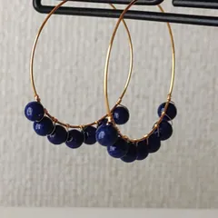 NO416 天然石ラピスラズリフープピアス　4cm サージカルステンレス