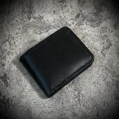 総手縫い 二つ折り 財布 フルレザー 経年変化 折財布 本革 革財布 小さい財布 ハンドメイド 牛革 ブラック 黒