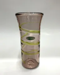 現品限り【沖縄ガラス】沖縄工芸村　手造りガラスのロングタンブラー（パープルにグリーンの渦巻き）＜送料込み＞