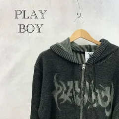 PLAY BOY ニット パーカー フーディー I-25370915 ロゴ バック刺繍 トップス L グレー  メンズ ファッション _201023のサムネイル