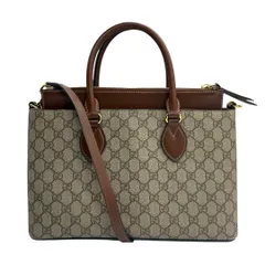 GUCCI グッチ GGスプリーム 2WAY 409534 ハンドバッグ ベージュ ブラウン ゴールド PVC レザー ショルダーバッグ トートバッグ 4872