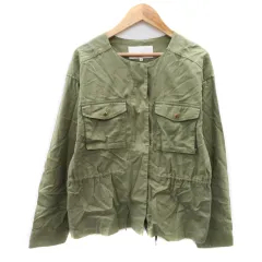 グリーンレーベルリラクシング ユナイテッドアローズ green label relaxing ミリタリージャケット ミドル丈 ノーカラー 麻 リネン混 38 M カーキ /YK34