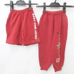 ベビーピンクハウス BABY PINK HOUSE パンツ ハーフパンツ 2枚セット ロング スウエット プリント ワッペン 赤 M