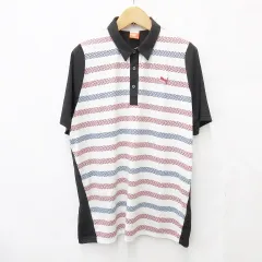 プーマ PUMA ポロシャツ ゴルフ スポーツウェア 半袖 ロゴ ボーダー 黒 白 ブラック ホワイト XL