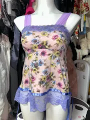 ヴィンテージ フラワーパターン パープル ノースリーブカットソー ギャル フェアリー オリエンタル 下