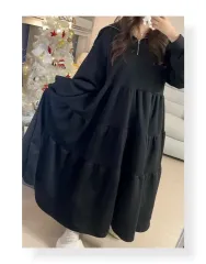 ブラック マキシ ティアード フレア 起毛 セーラー ビック襟 ONE PIECE