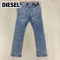 DIESEL ディーゼル ダメージ ストレッチ デニムパンツ ジーパン キッズサイズ 8Y ライトインディゴ ゴムウエスト 革パッチ 総丈78cm ウエスト52cm 股上21.5cm 股下57cm ワタリ16cm 裾幅13cm【古着】