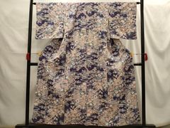 平和屋着物●上質な小紋　横段文　正絹　逸品　CABE7137ut 平和屋着物○上質な小紋 紬地 蔦の葉花文 金彩 正絹 逸品 CAAZ2411ut