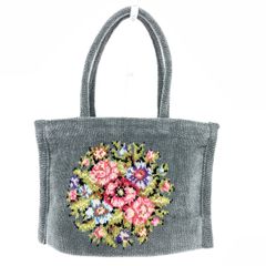 久家道子 Petit Michiko トートバッグ 花柄刺繍 グレー プチポワン
