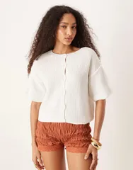 エイソス レディース アウター カーディガン ニット ASOS DESIGN knit short sleeve cardigan White ホワイトのサムネイル