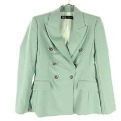 美品 ZARA ザラ 長袖 ダブルボタン テーラードジャケット S ブルー 肩パッド レディース 古着