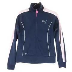 PUMA プーマ ワンポイントロゴ 長袖 トラックジャケット M ネイビー系 ピンク レディース 古着のサムネイル
