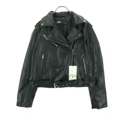 未使用 ZARA ザラ 長袖 フェイクレザー ダブルライダースジャケット L ブラック レディース 古着