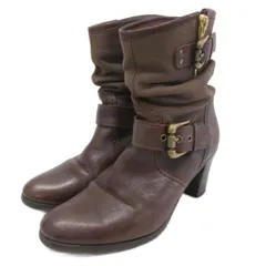 ダイアナ DIANA ショートブーツ バックル ジップ チャンキーヒール ハイヒール 22cm 茶 ブラウン ■YHS9