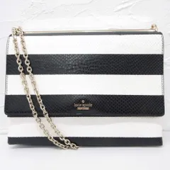 ケイトスペード KATE SPADE ベンソン・レーン・メロディ・ショルダーバッグ チェーン ボーダー 型押しレザー ロゴ金具 白 ホワイト 黒 ブラック