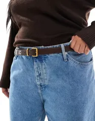 エイソス レディース アクセサリー ベルト ASOS Curve ASOS DESIGN Curve waist and hip belt with square buckle in chocolatのサムネイル