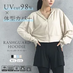 ラッシュガード レディース 日焼け防止 長袖 UVカット 接触冷感 ショート丈 秋 冷感 着る日焼け止め 涼感 ジップアップ パーカー フード付き 指穴 M L LL 薄手 無地 羽織 体型カバー ゆったり UPF50+ 白 黒 ベージュ AZU