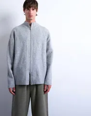 トップマン メンズ アウター カーディガン スタンドネック Topman double zip funnel neck cardigan Gray グレーのサムネイル