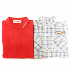 ミキハウス mikihouse 2点 セット シャツ ポロシャツ カットソー 半袖 長袖 鹿の子 ワッペン 青 赤 ブルー レッド S 120㎝