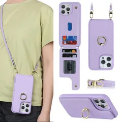 【在庫セール】背面ポケット付きiPhone11 ケース 用のケース財布型 斜めがけショルダーストラップ case 首かけ カード収納 クロスボディ肩掛け 360°回転リング 用のケースショルダーストラップ 横置 と互換性があるケース手帳型iPhone11 磁気