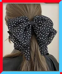 新品 ドット柄リボンバンスクリップヘアクリップ フェミニンまとめ髪 ポニーテール 上品 ポニーテール可愛い【送料無料】